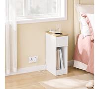 SoBuy Slim Nightstand with Charging Ports White SoBuy White