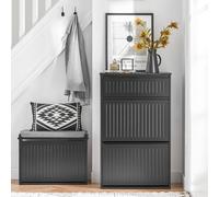 Sobuy Fsr165-Sch, 2 Flip-Drawers 1 Pull Out Drawer Shoe Cabinet Shoe Rack Shoe Storage Cupboard, Black,w61Xd26Xh100
