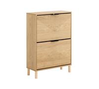 SoBuy Slim Shoe Cabinet Storage Hallway with Flip Doors - Narrow Shoe Rack Cupboard Unit for 8 Pairs - Small Wooden Storage Cabinet for Hallways, Natural light wood texture, 60x24x88cm, FSR200-N