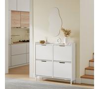 Sobuy Fsr100-E-W,19Cm Deep Slim Shoe Cabinet Storage 8 Pairs With 4 Flip Drawer & Sensor Lighting- White
