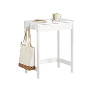 SoBuy Small Desk 60cm Wide with Drawer and Hooks for Home Office | Wooden Computer Desk with Iron Frame, Compact Writing Table for Living Room & Small Spaces, White, 60x40x77cm, FWT43-W