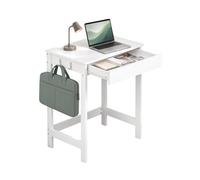 SoBuy Small Desk 60cm Wide with Drawer and Hooks for Home Office | Wooden Computer Desk with Iron Frame, Compact Writing Table for Living Room & Small Spaces, White, 60x40x77cm, FWT43-W
