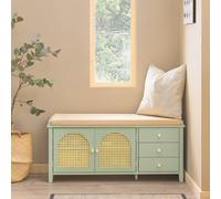 SoBuy Space-Saver Entrance Bench - Rattan Doors & Cushioned Seat in Green SoBuy Green