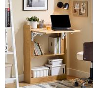 Sobuy Fwt92-N, Folding Desk Folding Table Computer Desk Study Table Home Office Desk With 3 Shelves, Natural