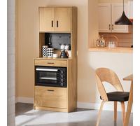 SoBuy FSB98-N,Tall Cabinet with Pegboard Microwave Sideboard Cabinet Kitchen Storage Unit and Microwave Shelf Oak Effect Cupboard with 2 Drawer Nat...
