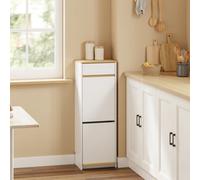 Sobuy Storage Cabinet With Foot Pedal And 2 Tilt-Out Compartments 13.8X9.8X40 Inch Load Capacity 23 Kg Fsb112-Nw - White