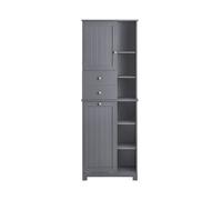 Tall Storage Cupboard Narrow Bathroom Storage Cabinet with Laundry Basket Slim Freestanding Bathroom Unit,SoBuy BZR104-DG Grey 60x37x170cm