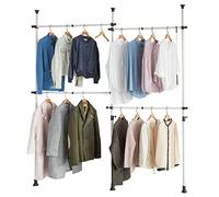 SoBuy Telescopic Clothes Rail, Heavy Duty Clothes Rack, Adjustable Open Wardrobe with Hanging Rails for Bedroom, Walk-in Closet White KLS03