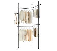 SoBuy Telescopic Clothes Rail, Heavy Duty Clothes Rack, Adjustable Open Wardrobe with Hanging Rails for Bedroom, Walk-in Closet, Black KLS03-II-SCH
