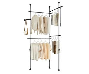 SoBuy Telescopic Clothes Rail, Heavy Duty Clothes Rack, Adjustable Open Wardrobe with Hanging Rails for Bedroom, Walk-in Closet, Black KLS03-II-SCH