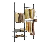 SoBuy Telescopic Clothes Rail, Heavy Duty Clothes Rack, Adjustable Open Wardrobe with Hanging Rails & Shelves for Bedroom, Walk-in Closet Black FRG34-II-SCH