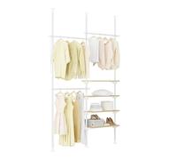 SoBuy Telescopic Clothes Rail, Heavy Duty Clothes Rack, Adjustable Open Wardrobe with Hanging Rails & Shelves for Bedroom, Walk-in Closet White Natural KLS17-WN