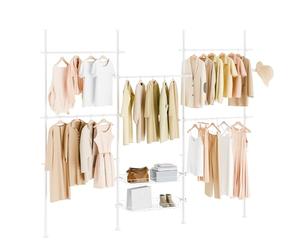 SoBuy Telescopic Clothes Rail, Heavy Duty Clothes Rack, Adjustable Open Wardrobe with Hanging Rails & Shelves for Bedroom, Walk-in Closet White KLS04-II-W