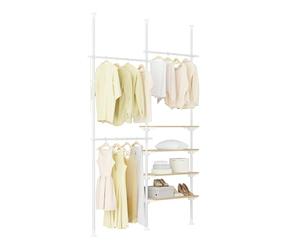 SoBuy Telescopic Clothes Rail, Heavy Duty Clothes Rack, Adjustable Open Wardrobe with Hanging Rails & Shelves for Bedroom, Walk-in Closet White Natural KLS17-WN
