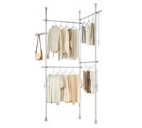 SoBuy Telescopic Clothes Rail with Adjustable L-Shaped or One-Line Shape | Heavy Duty Clothes Rack with Hanging Rails, Flexible Open Wardrobe for Walk-in Closet, Gray, H200-295cm, KLS03-II-HG