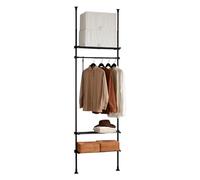 SoBuy Telescopic Clothes Rail with Storage Shelves 52-80cm Wide for Bedroom | Heavy Duty Clothes Rack with Freestanding Open Wardrobe, Slim Storage Organiser for Walk-in Closets, Black, KLS07-SCH