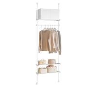 SoBuy Telescopic Clothes Rail with Storage Shelves 52-80cm Wide for Bedroom | Heavy Duty Clothes Rack with Freestanding Open Wardrobe, Slim Storage Organiser for Walk-in Closets, White, KLS07-W