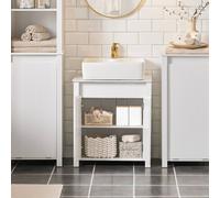 Under Sink Cabinet Bathroom Storage Cabinet With Pipe Cover, Sobuy Bzr101-W