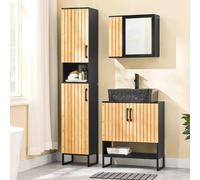Sobuy Bzr202-Sch,bathroom Under Sink Cabinet With Bamboo Doors Metal Feet For Small Space Storage,black,w60Xd30Xh70.5