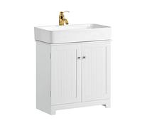 SoBuy Under Sink Bathroom Cabinet - Bathroom Storage Unit with Doors and Adjustable Shelf - MDF Under Sink Storage, White, W60 x D29 x H60cm, BZR18-W