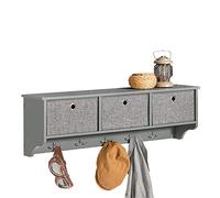 SoBuy Wall Coat Rack Wall Shelf Storage Unit with 3 Baskets & 5 Hooks - Coat Hooks Wall Mounted for Hallway Organiser - Storage Cabinet for Coats, Bags, Scarves W100xD20xH31cm Grey FRG282-HG
