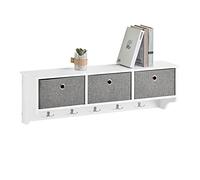 SoBuy Wall Coat Rack Wall Shelf Storage Unit with 3 Baskets & 5 Hooks - Coat Hooks Wall Mounted for Hallway Organiser - Storage Cabinet for Coats, Bags, Scarves W100xD20xH31cm White FRG282-W