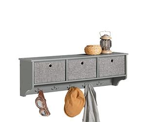 SoBuy Wall Coat Rack Wall Shelf Storage Unit with 3 Baskets & 5 Hooks - Coat Hooks Wall Mounted for Hallway Organiser - Storage Cabinet for Coats, Bags, Scarves W100xD20xH31cm Grey FRG282-HG