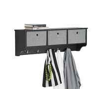 SoBuy Wall Coat Rack Wall Shelf Storage Unit with 3 Baskets & 5 Hooks - Wall Mounted Coat Hooks - Storage Cupboard for Hallway, W100xD20xH31cm Black FRG282-SCH