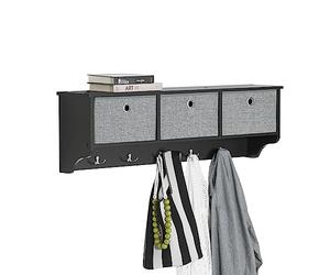 SoBuy Wall Coat Rack Wall Shelf Storage Unit with 3 Baskets & 5 Hooks - Wall Mounted Coat Hooks - Storage Cupboard for Hallway, W100xD20xH31cm Black FRG282-SCH