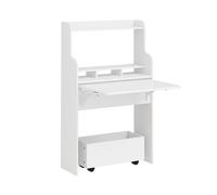 SoBuy Wall Foldable Table White with Drawer & 4 Wheels FWT105-II-W