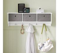 Sobuy Wall Mounted Coat Rack With 5 Hooks And 3 Fabric Baskets 39.4X7.9X12.2 Inch Frg282-W - White