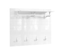 Sobuy Fhk36-W, Wall Coat Rack Wall Shelf Wall Panel Wardrobe Panel With 4 Hooks High Gloss,white,w100Xd21.5Xh70
