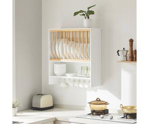 SoBuy Wall-Mounted Dish Rack - 7 Hooks & Plate Drainer Scandi in White SoBuy White