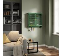 Sobuy Wall Mounted Display Cabinet With 2 Glass Doors 4 Shelves & 4 Hooks 26.7X5.3X26.9 Inch Fsb114-E-Sy - Dark Green