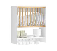 SoBuy Wall Mounted Kitchen Plate Rack 64cm Wide with Hooks for Small Spaces