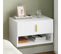 Bedside Table White Floating Unit With Led Motion Sensor Light & 1 Drawer & 1 Shelf,sobuy Fbt176-E-W