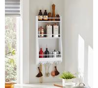 SoBuy Wall-Mounted Storage Rack - 3-Tier with Hooks in White SoBuy White