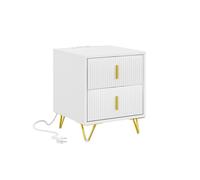 SoBuy White Bedside Table with 2 Drawers & Charging Station FBT115-E-W