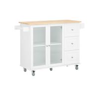 SoBuy White Kitchen Island with Wheels, Drawers & Glass Doors
