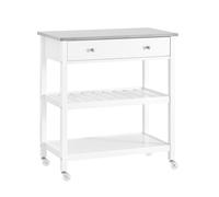 SoBuy White Kitchen Trolley Cart on Wheels with Stainless Steel Top