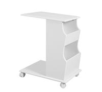 SoBuy White Mobile Side Table on Wheels with Brakes