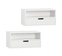 SoBuy White Set of 2 Floating Bedside Tables with 2 Drawers NKD03-WX2