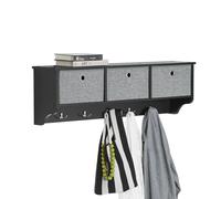 SoBuy Wood Wall Storage Cabinet Unit with 3 Baskets & Hooks,Black,FRG282-SCH,UK