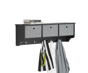 SoBuy Wood Wall Storage Cabinet Unit with 3 Baskets & Hooks,Black,FRG282-SCH,UK
