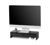 SoBuy Wooden Monitor Stand with Drawers Monitor Riser Computer Stand Desk Shelf Home Office Desk Accessories Black 47x18x11cm BBF02-SCH
