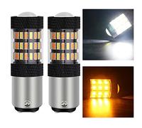 SOCAL-LED LIGHTING 1157 2057 Front Turn Signal LED Bulb Dual Function White Yellow Switchback Super Bright 4014 SMD, Pack of 2