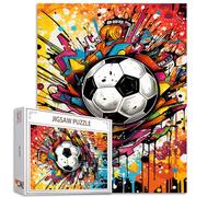 Soccer 1000 Piece Jigsaw Puzzles for Adults Graffitic Football Painting Jigsaw Puzzle Ball Sport 1000 Pieces Puzzles Black White Ball DIY Craft Magic Puzzle Art Bedroom Decor Man Cave Gift(Colorful)