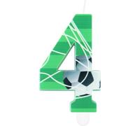 Soccer 4 Birthday Candles, Football Number 4 Candle for Cake, Boys Girls 4th Birthday Decorations, Green Football Themed Candle Cake Topper Decorations for Boys Men Celebrations Supplies