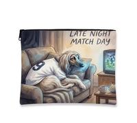Soccer Afghan Hound Dog Makeup Bag, Funny Night Sofa Printed Cosmetic Travel Pouch for Women, Pet Portable Small Canvas Zipper Organizer 7x9 Inch