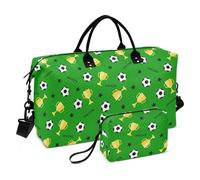 Soccer and Cup Green Large Travel Bag Overnight Weekender Bags Sport Training Bag with Adjustable Strap for Gym Large Capacity